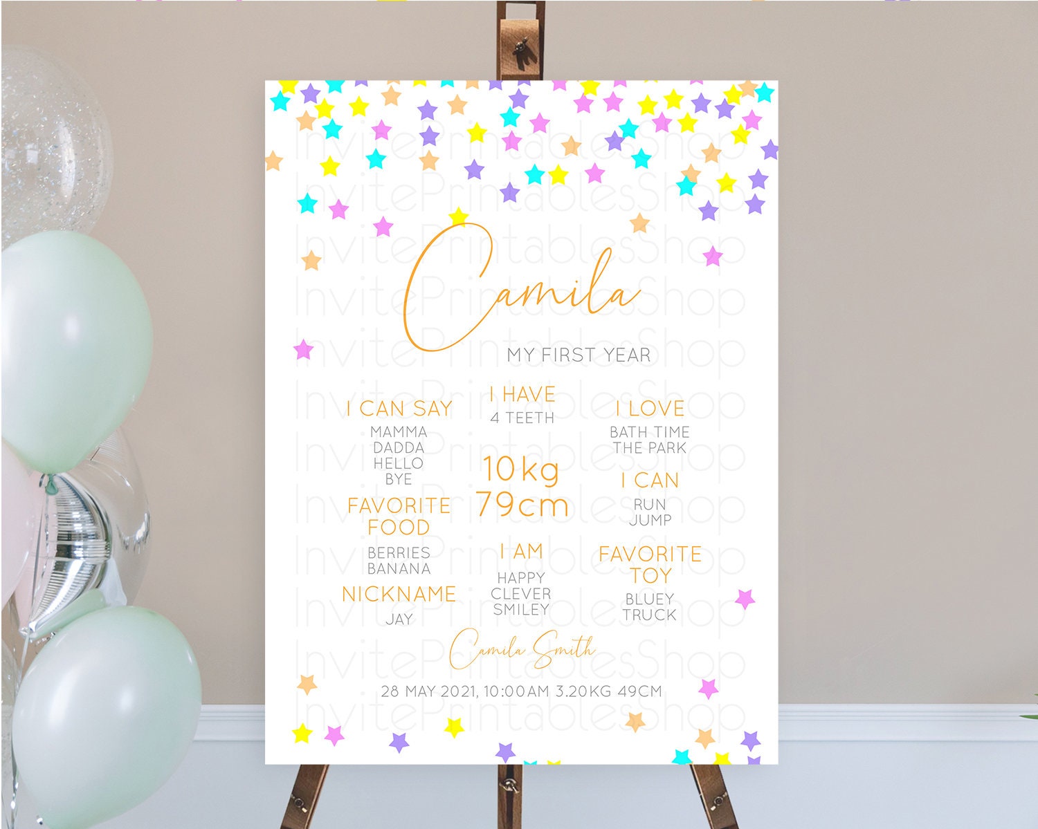 Editable Star First Birthday Milestone Poster Pastel Stars Milestone Shootin