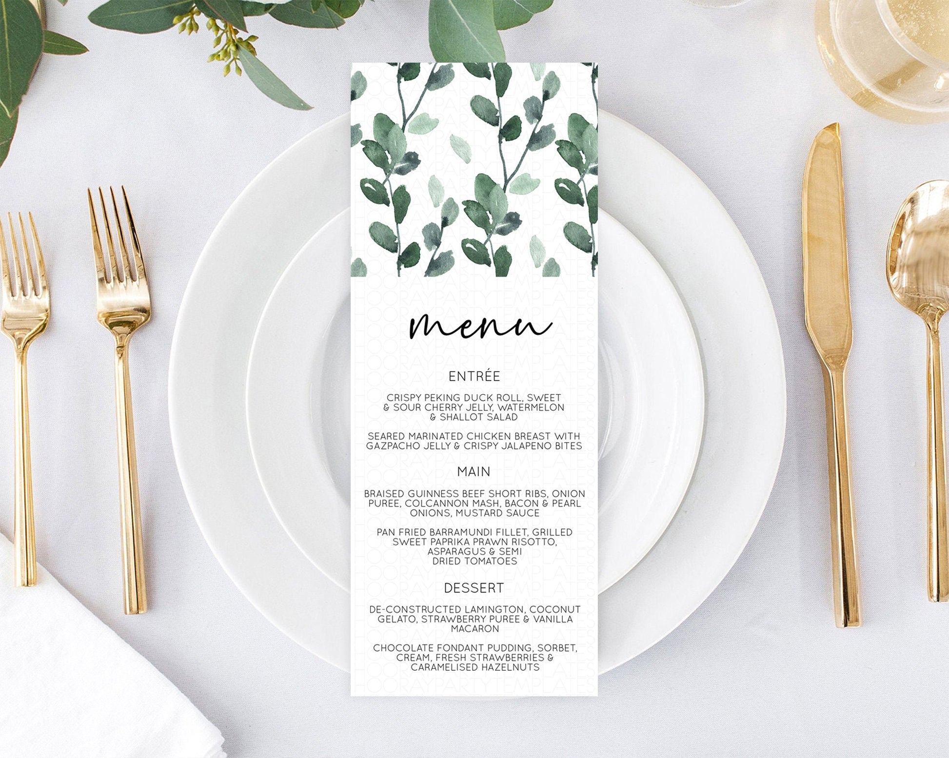 Editable Leafy Menu Green Leaf Menu Template Eucalyptus Fern Leaves Decor Wa
