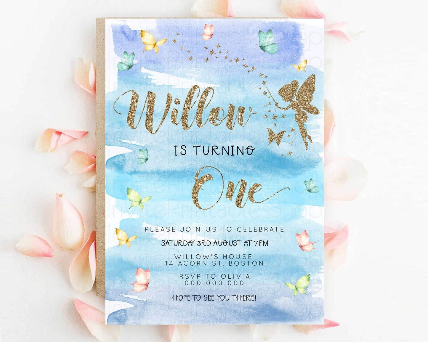 Pastel Fairy Birthday Invitation Pastel Butterflies Fairy Birthday Invitation Rainbow Ombre Watercolor 1st 2nd Birthday Invitation D23324