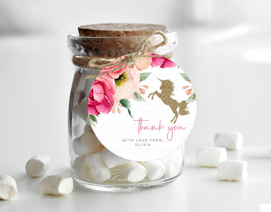 Editable Unicorn Garden Thank You Tags Floral Unicorn Thank You Gift Tags Pa