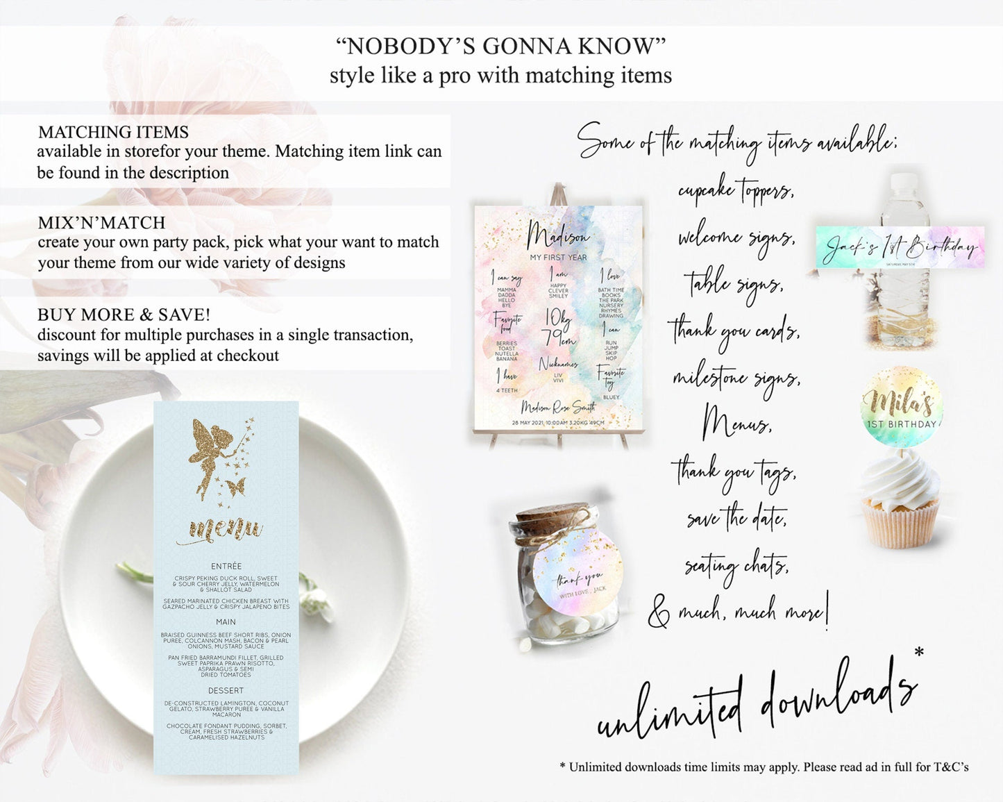 Fairy Menu Fairy Menu Template Enchanted Garden Pastel Floral Butterfly Table Decor Fairy Secret Garden Dinner Dessert Food Menu D10907