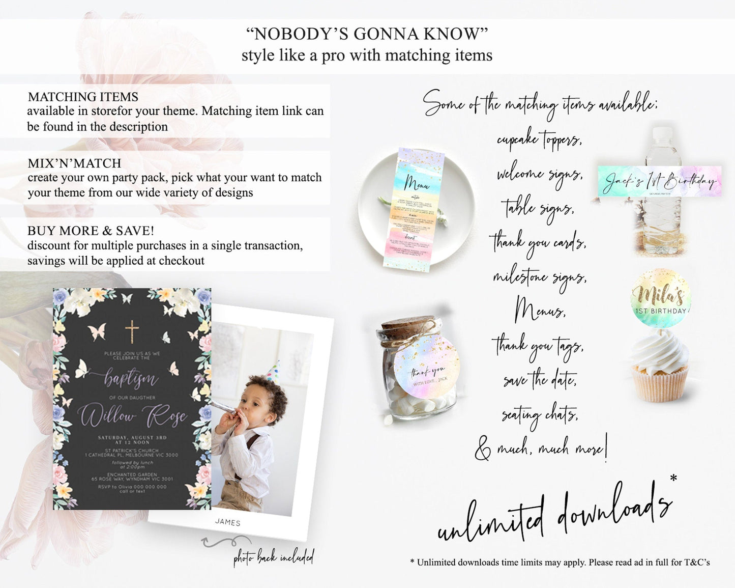 Secret Garden Baptism Invitation Wildflower Baptism Birthday Invite Pastel Flowers Christening Invite Enchanted Garden Boho Floral D10322
