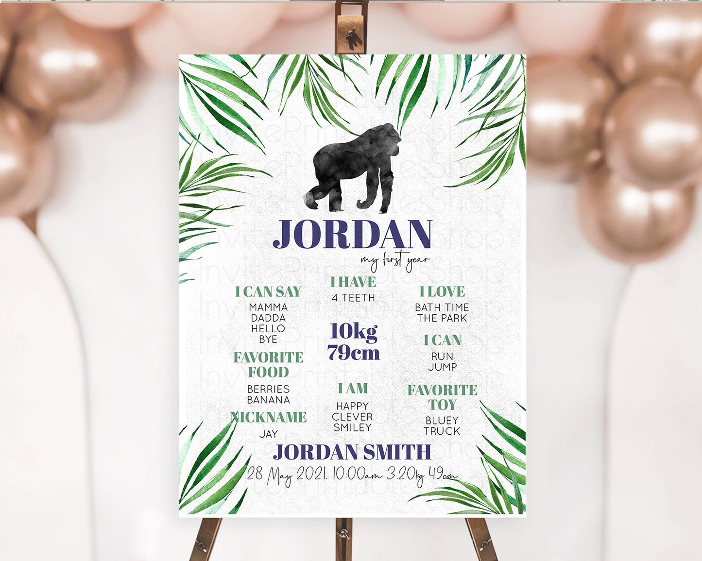 Gorilla First Birthday Milestone Board Gorilla Milestone Poster Gorilla Decor Safari Adventure Gorilla First Birthday Welcome Sign D10840