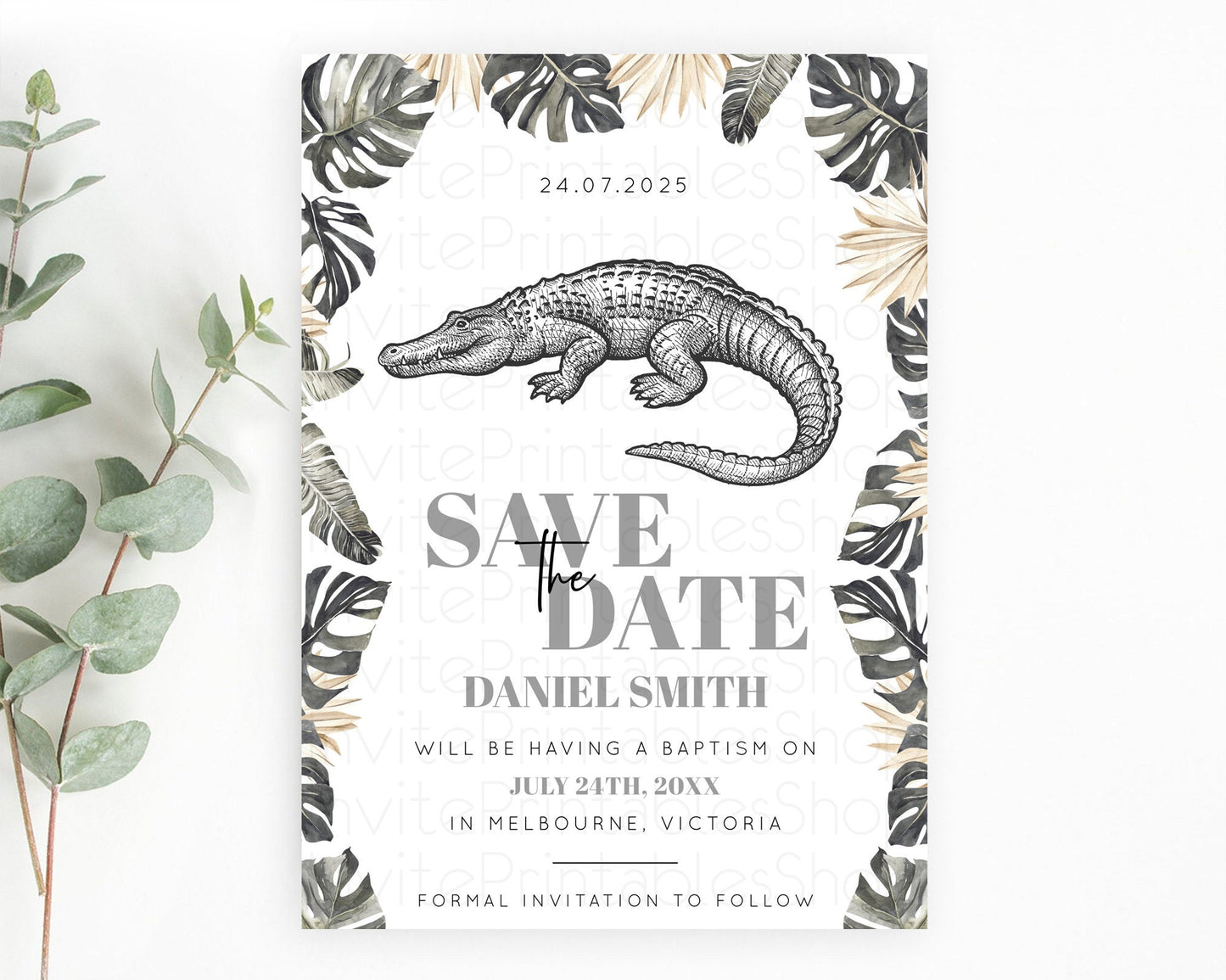 Croc Gator Save The Date Template Croc Gator Party Save The Date Safari Adventure Croc Gator Minimal Theme 1st Birthday Baptism D10830