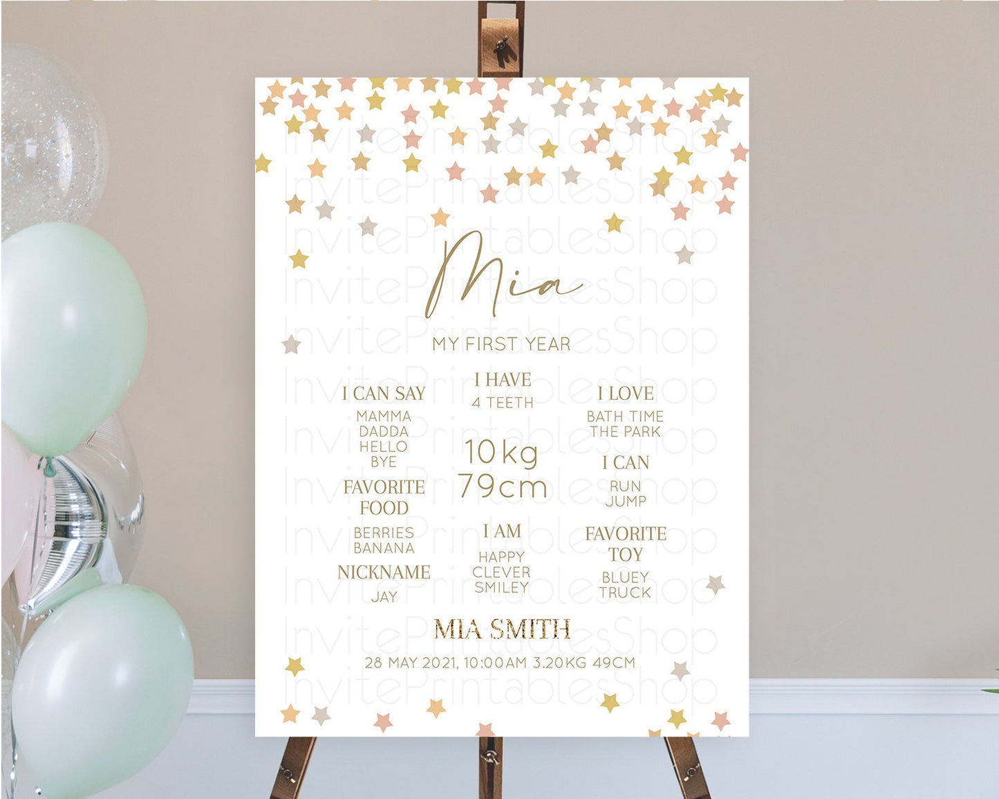 Star First Birthday Milestone Poster Pastel Stars Milestone Shooting Star Rainbow Colorful Confetti Twinkle Little Star 1st Birthday D10342