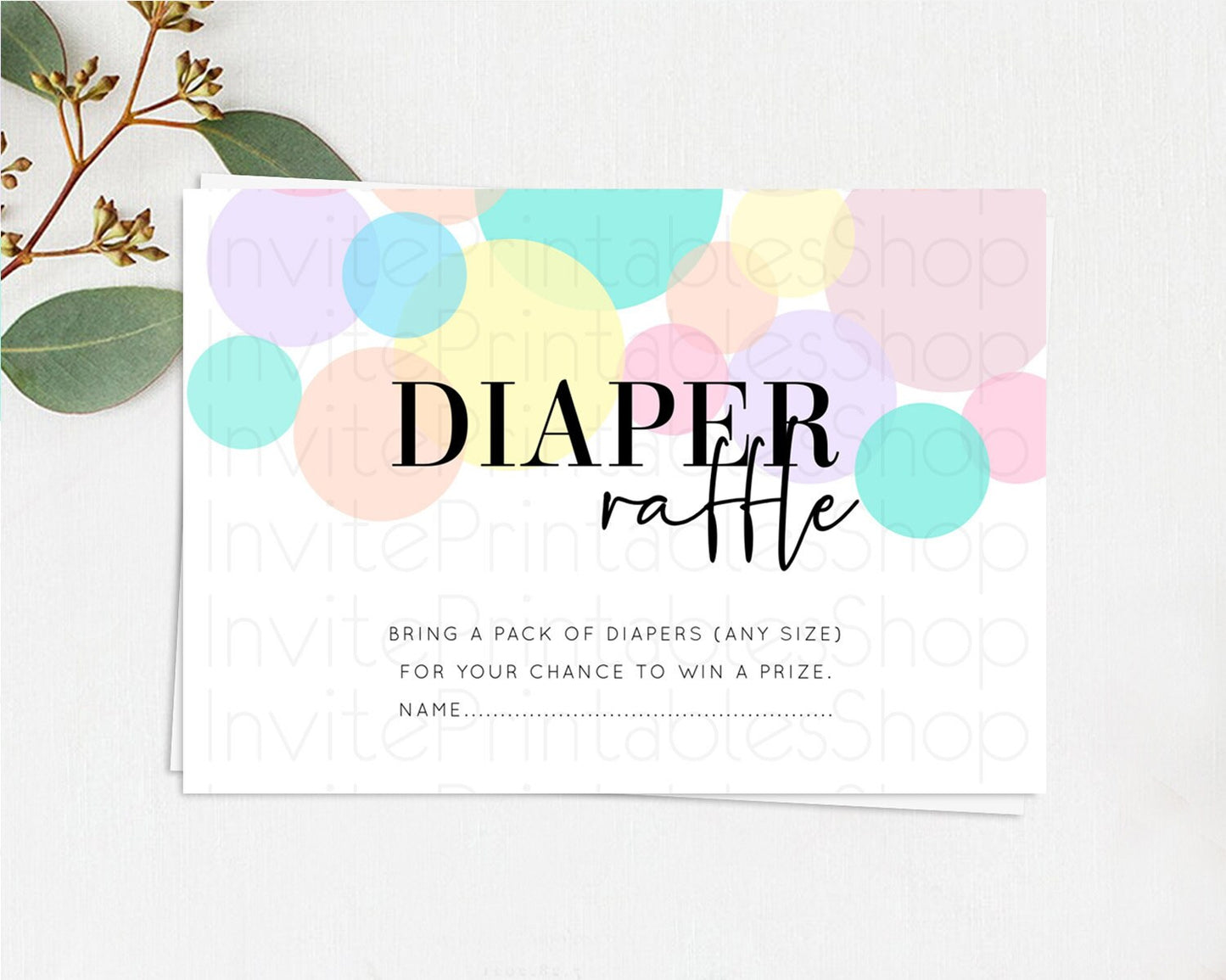 Pastel Diaper Raffle Card Pastel Rainbow Diaper Raffle Insert Colorful Ombre Watercolor Diaper Ticket Confetti Glitter Raffle Game D10223