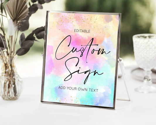 Editable Pastel Sign Ombre Table Sign Decor Pastel Ombre Rainbow Watercolor