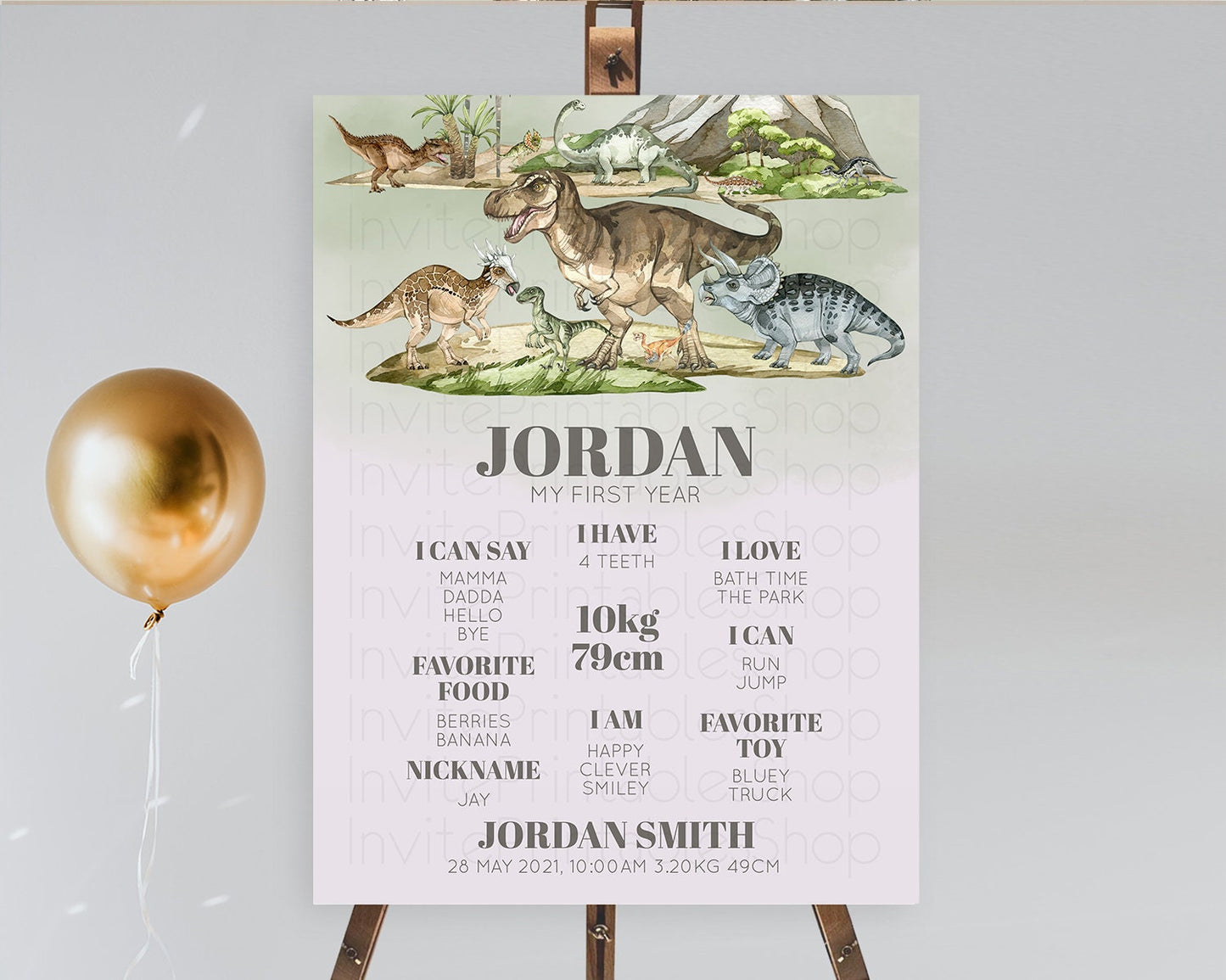 Dinosaur First Birthday Milestone Board Dinosaur Volcano Milestone Poster Watercolor Volcano T-Rex Raptor Jurassic 1st Birthday Sign D10671