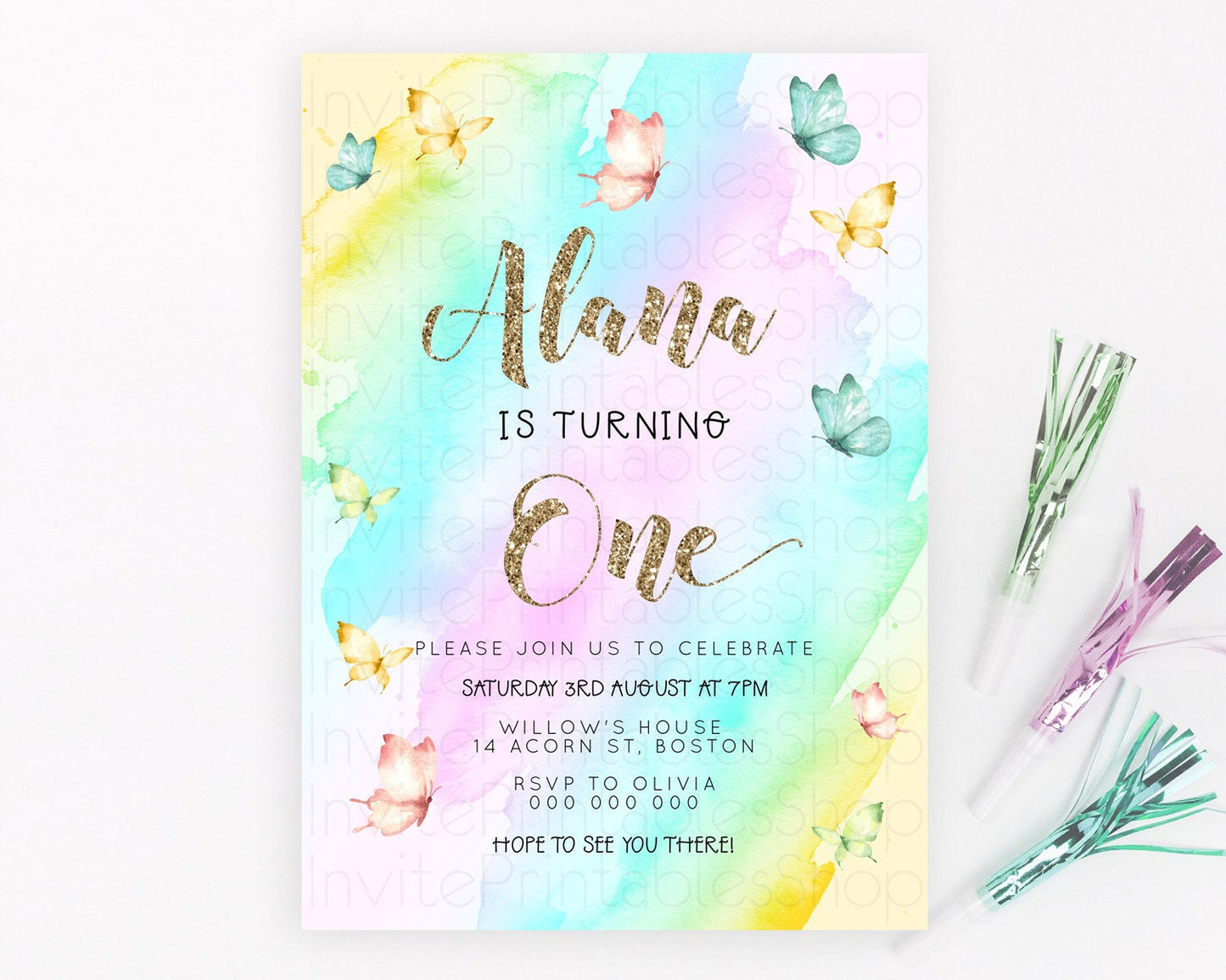 Editable Pastel Butterfly Birthday Invitation Butterfly Birthday Invitation