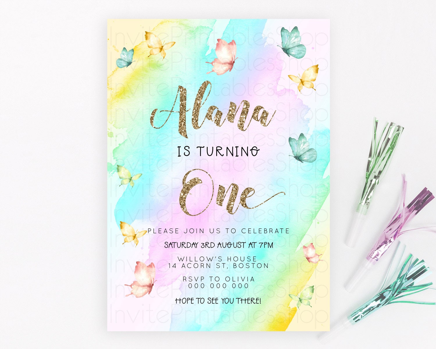 Editable Pastel Butterfly Birthday Invitation Butterfly Birthday Invitation