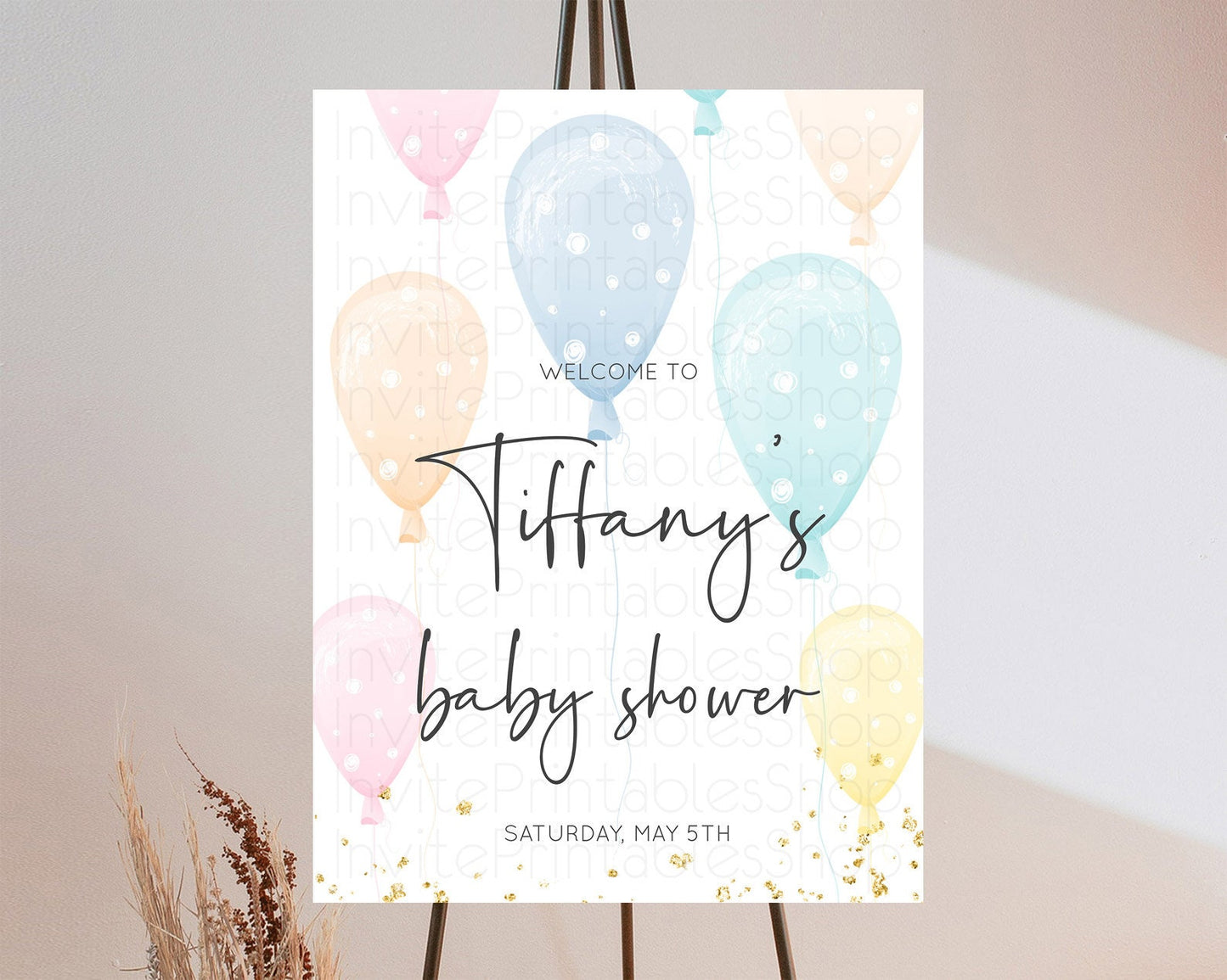 Pastel Balloons Baby Shower Welcome Sign Colorful Balloon Welcome Board Rainbow Balloon Welcome Poster Confetti Balloon Welcome Sign D10776