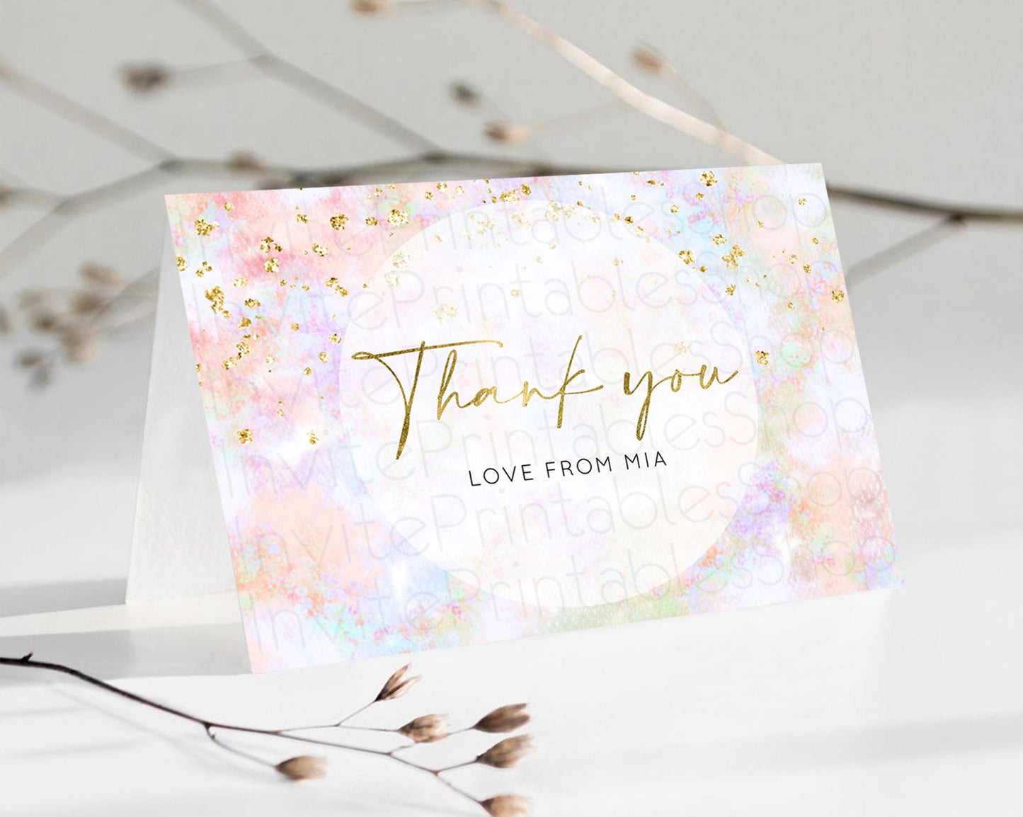 Pastel Thank You Rainbow Thank You Card Colorful Pastel Birthday Thank You Card Confetti Watercolor Pastel Teacher Thank You Cards D10649