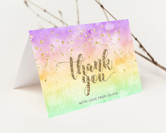 Pastel Thank You Rainbow Thank You Card Colorful Pastel Birthday Thank You Card Confetti Watercolor Pastel Teacher Thank You Cards D10512