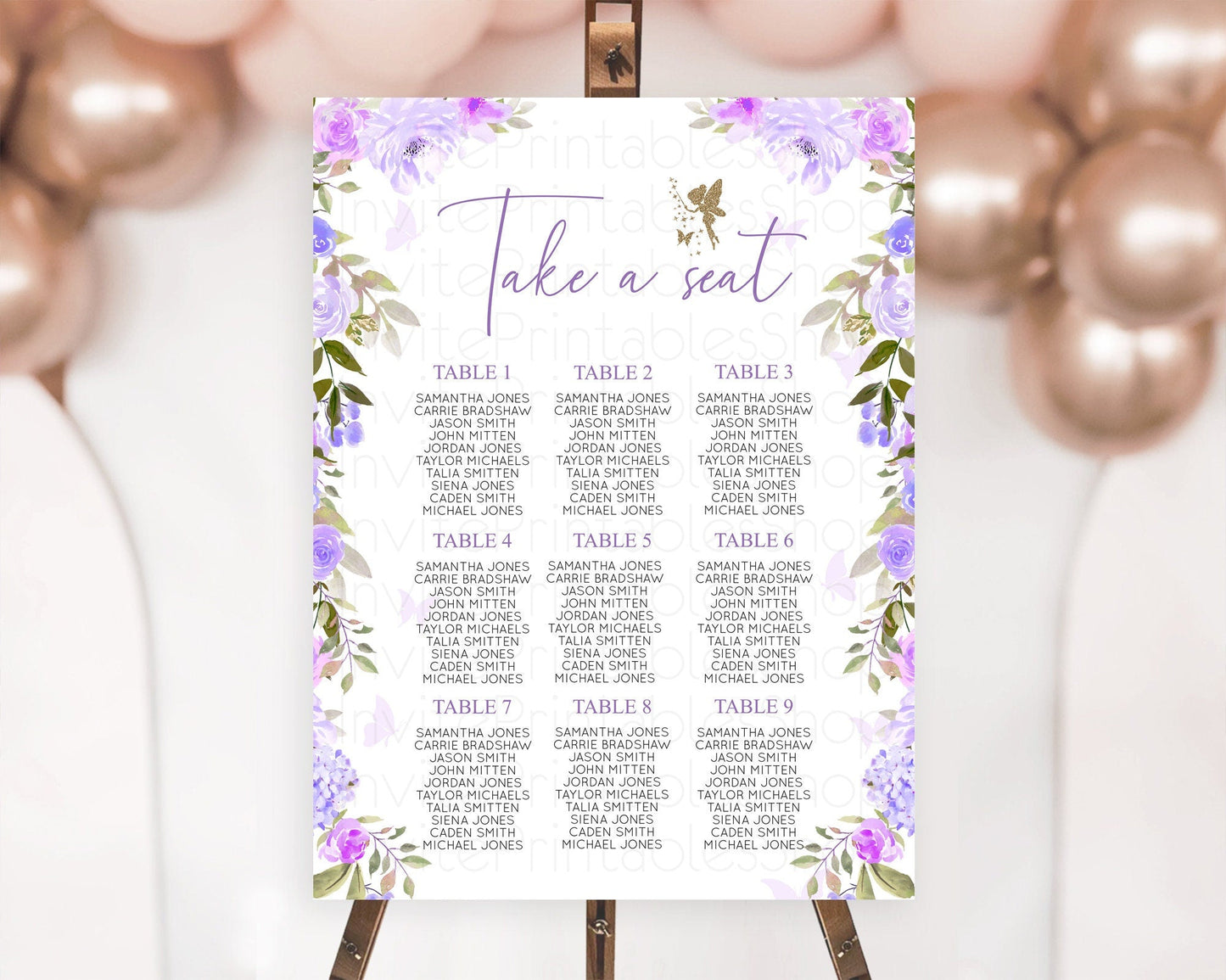 Fairy Seating Chart Pastel Fairy Seating Chart Fairy Tea Party Fairy Garden Seating Sign Enchanted Garden Floral Butterfly Decor D10910