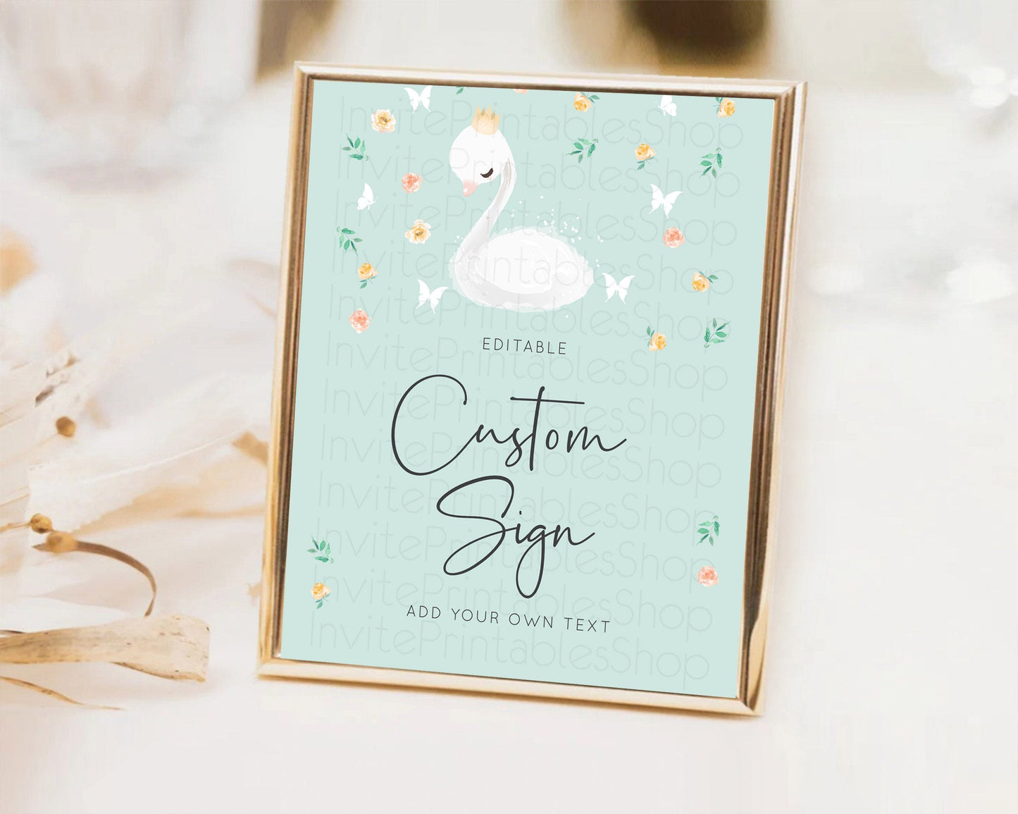 Swan Table Sign Decor Swan Princess Ballet Party Enchanted Swan Lake Secret Garden Pastel Floral 1st Birthday Baptism Baby Shower D10905