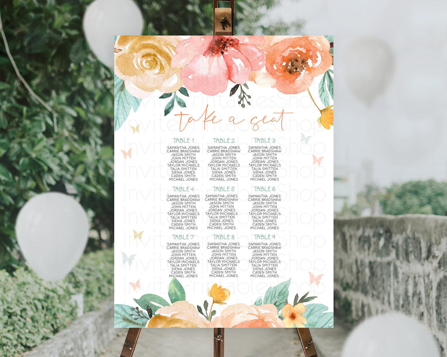 Editable Secret Garden Seating Chart Wildflower Seating Chart Pastel Flowers