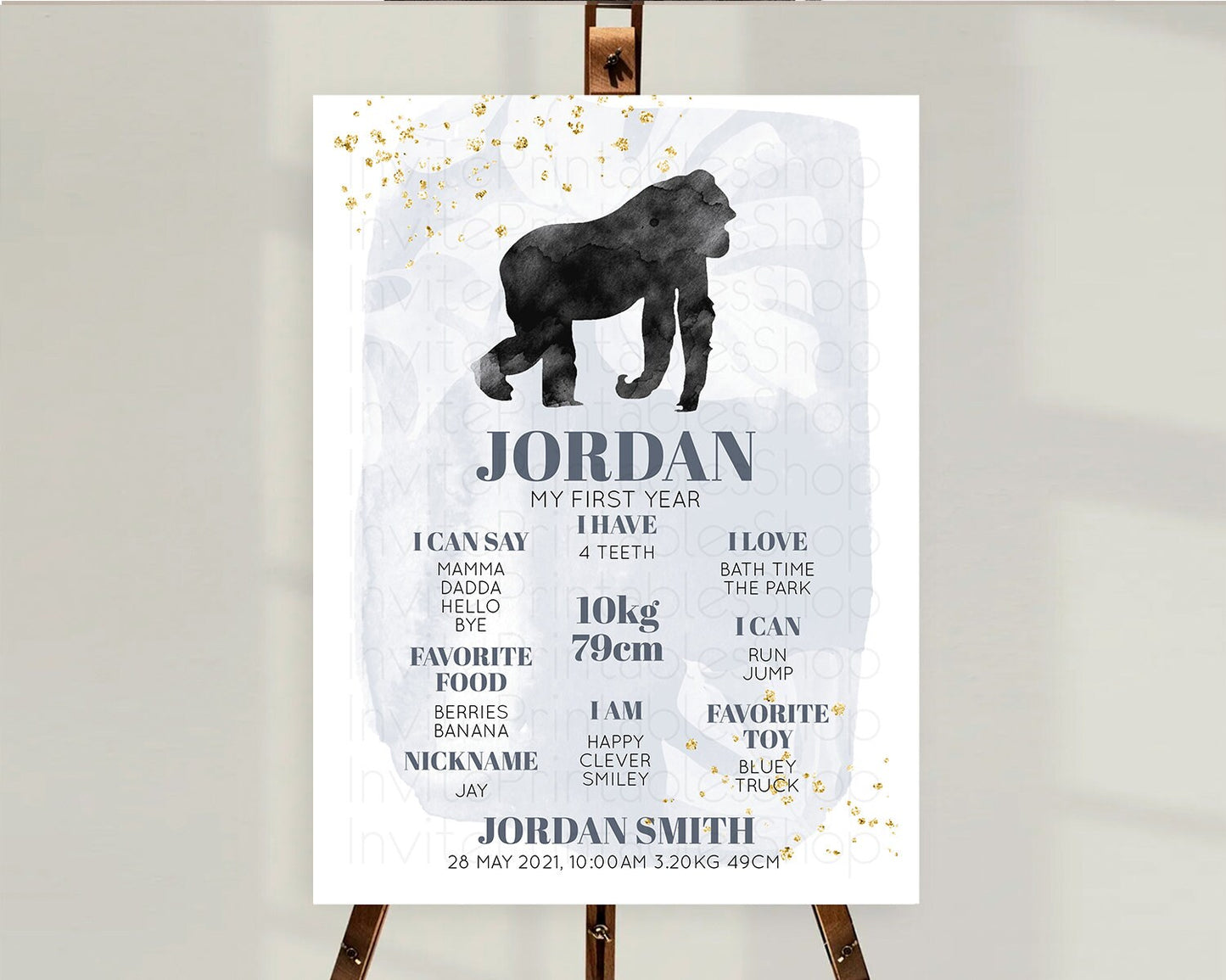 Gorilla First Birthday Milestone Board Gorilla Milestone Poster Gorilla Decor Safari Adventure Gorilla First Birthday Welcome Sign D10443