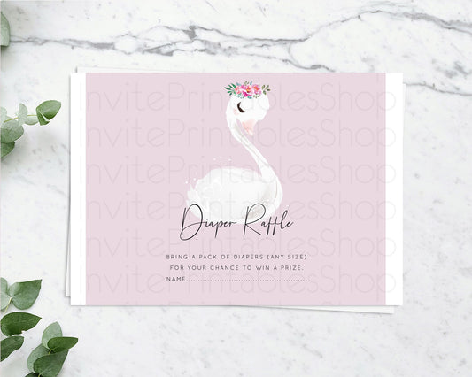 Swan Diaper Raffle Card Swan Princess Ballet Diaper Raffle Insert Enchanted Swan Lake Diaper Ticket Secret Garden Floral Raffle Game D10758