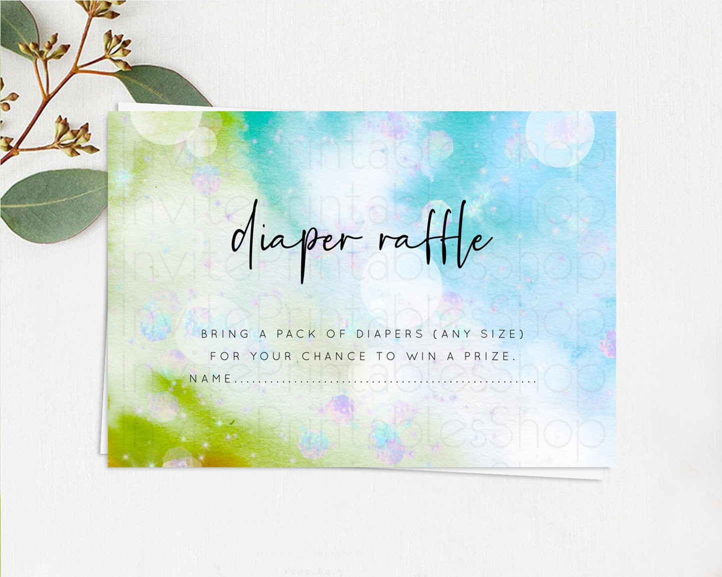 Rainbow Diaper Raffle Card Pastel Diaper Insert Colorful Pastel Watercolor Ombre Diaper Ticket Iridescent Sprinkles Raffle Game D10692