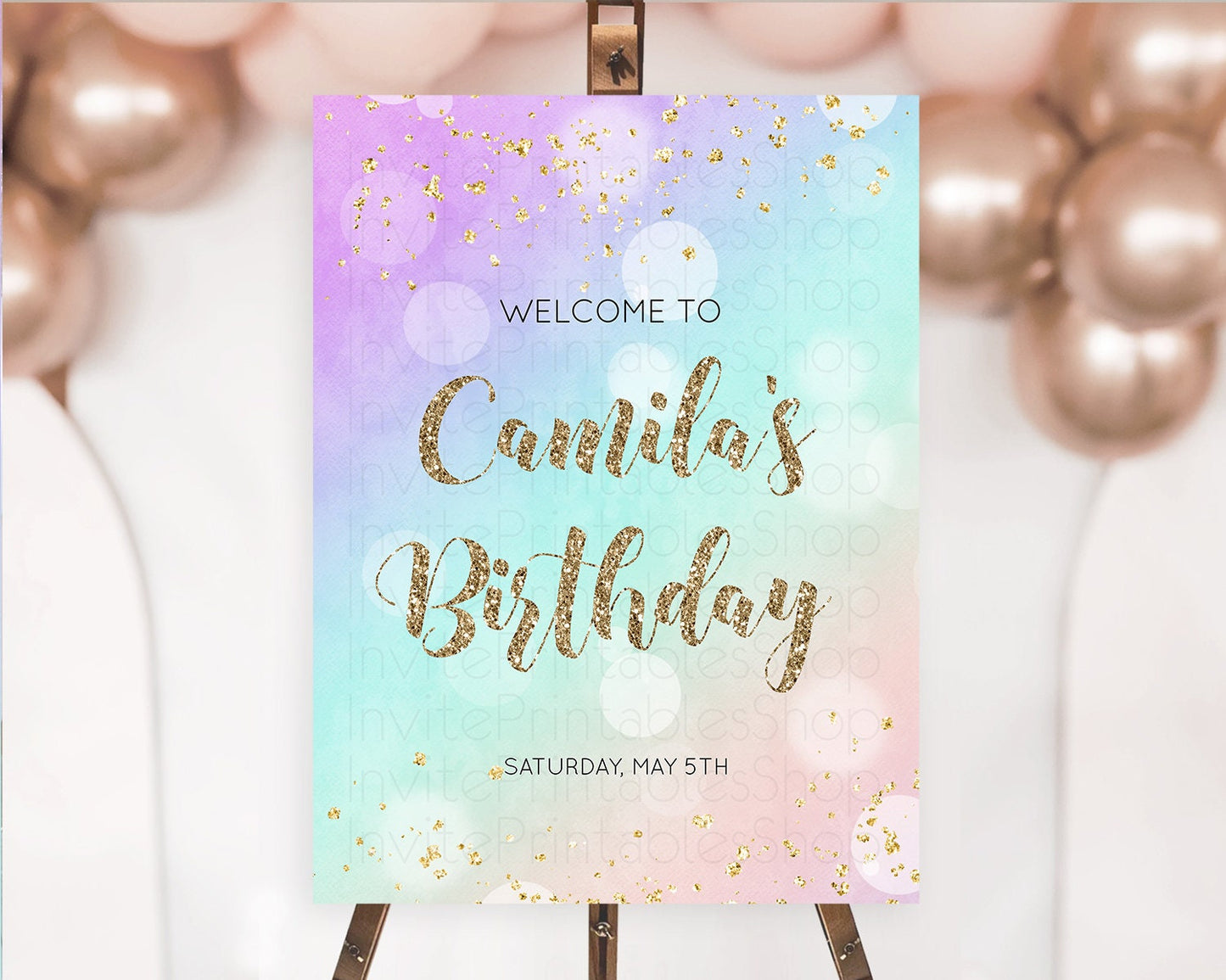 Pastel Welcome Sign Pastel Rainbow Welcome Sign Colorful Rainbow Confetti Watercolor Glitter Pastel First Birthday Welcome Sign D10621