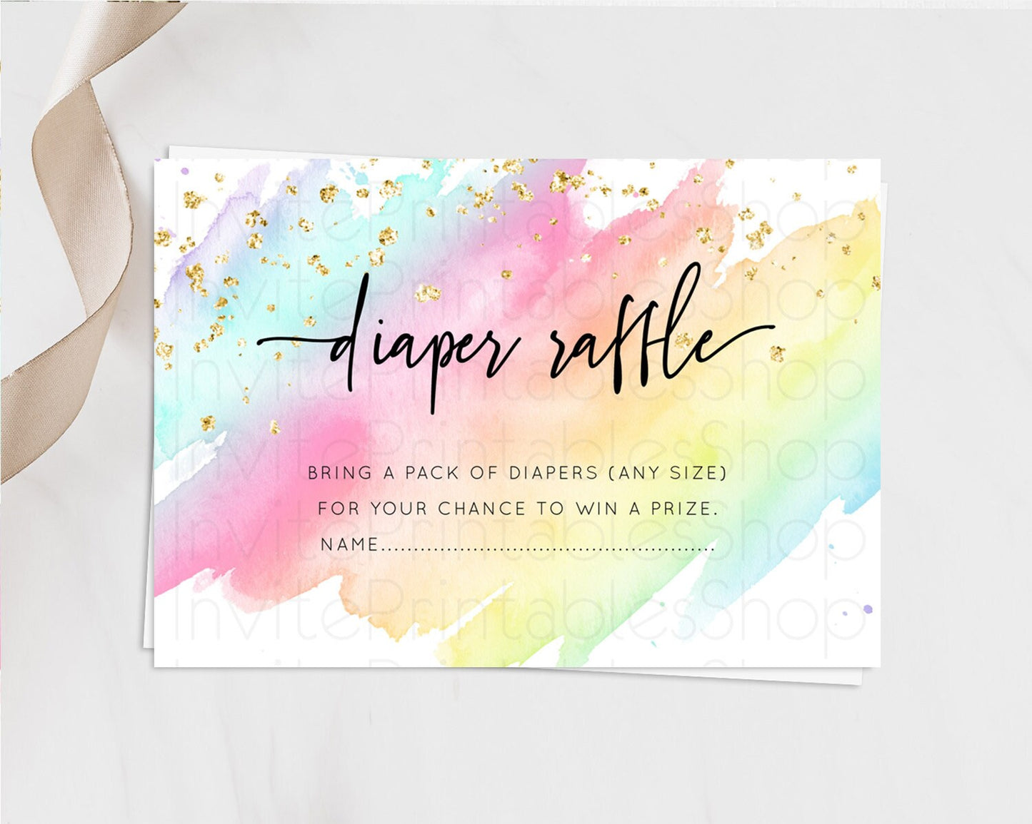 Pastel Diaper Raffle Card Pastel Rainbow Diaper Raffle Insert Colorful Ombre Watercolor Diaper Ticket Confetti Glitter Raffle Game D10495