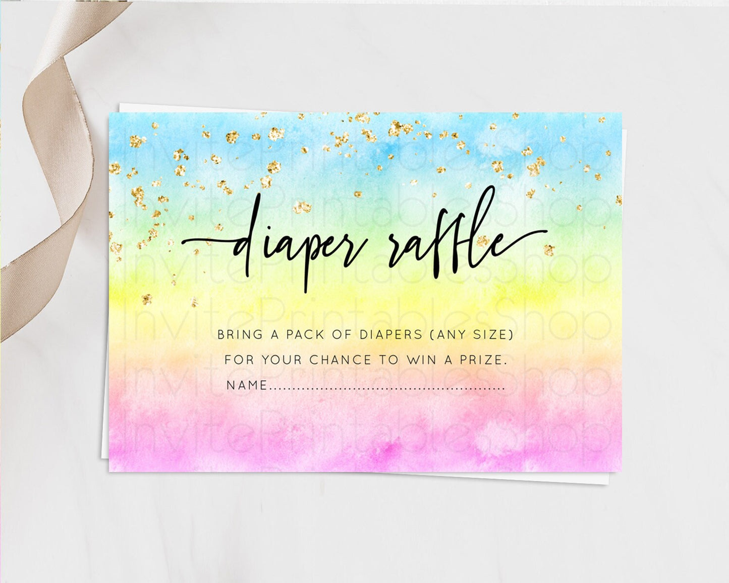 Pastel Diaper Raffle Card Pastel Rainbow Diaper Raffle Insert Colorful Ombre Watercolor Diaper Ticket Confetti Glitter Raffle Game D10480