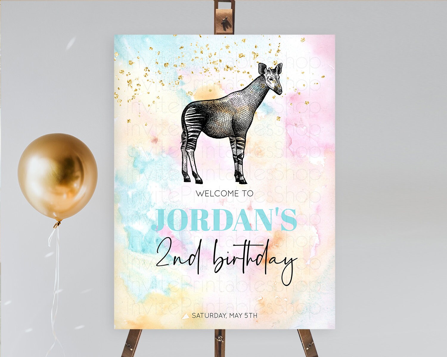 Editable Pastel Okapi Welcome Sign Rainbow Okapi Welcome Board Colorful Rain