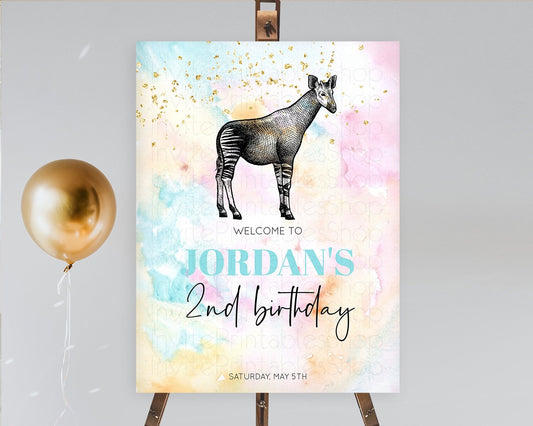 Editable Pastel Okapi Welcome Sign Rainbow Okapi Welcome Board Colorful Rain
