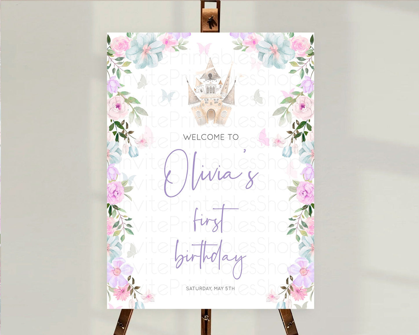 Princess Birthday Welcome Sign Castle Welcome Board Secret Garden Enchanted Castle Pastel Floral Garden First Birthday Welcome Sign D10471