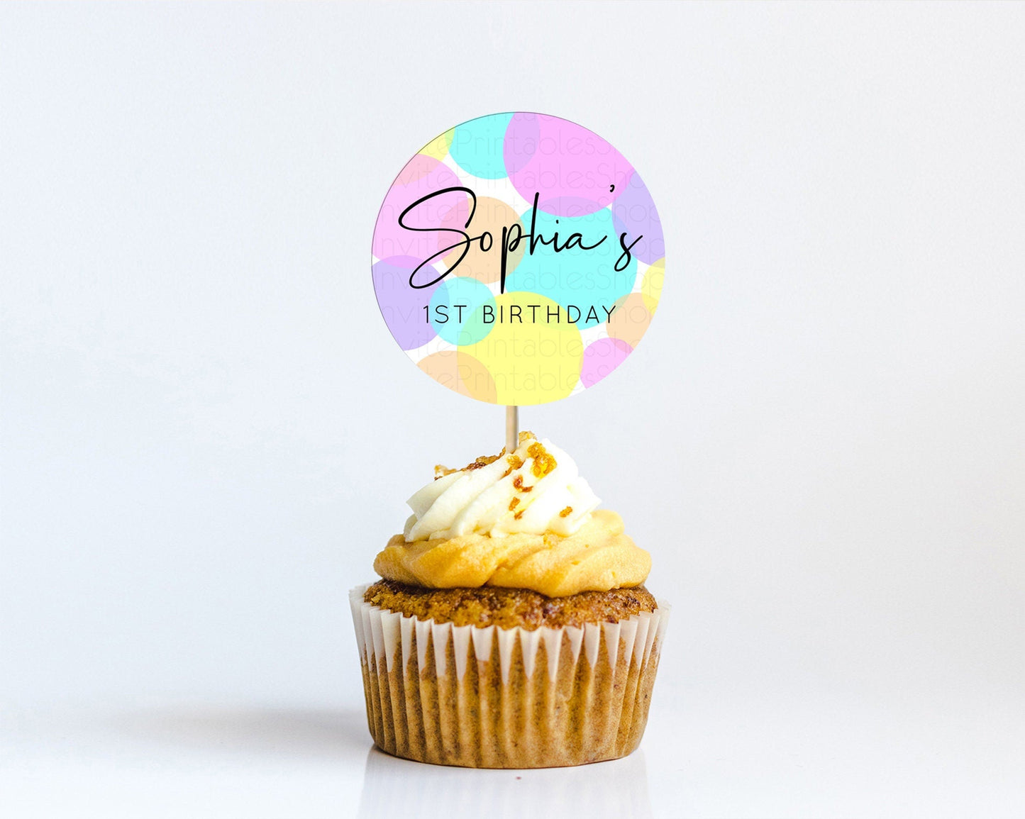 Pastel Cupcake Toppers Pastel Confetti Cupcake Topper Bubbles Sprinkles Colorful Rainbow Confetti Cupcake First Birthday Party Decor D10406
