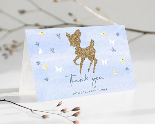 Editable Fawn Thank You Deer Thank You Card Pastel Floral Deer Birthday Than