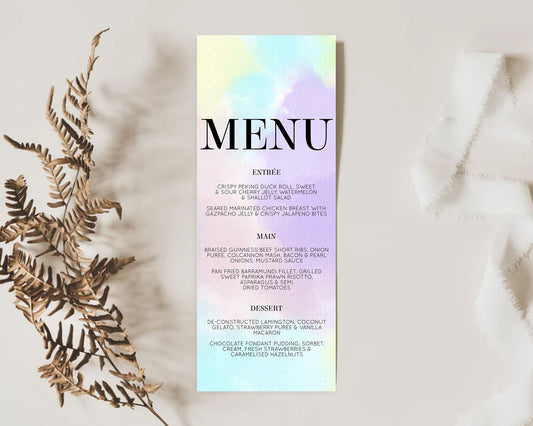 Editable Pastel Menu Pastel Rainbow Menu Template Colorful Pastel Table Deco