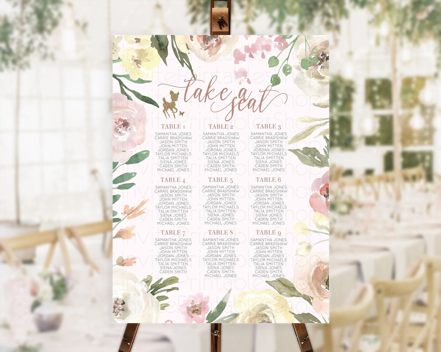 Fawn Seating Chart Deer Seating Chart Enchanted Forest Party Butterfly Pastel Flowers Whimsical Seating Chart Woodland Seating Sign D10193