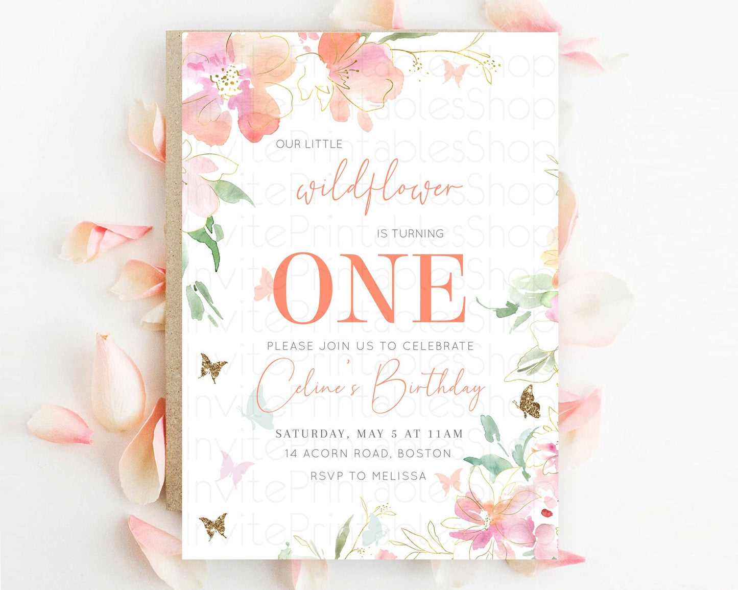 Secret Garden Invitation Wildflower Birthday Invitation Pastel Flowers Invite Enchanted Garden Boho Floral 3rd 2nd First Birthday D11071