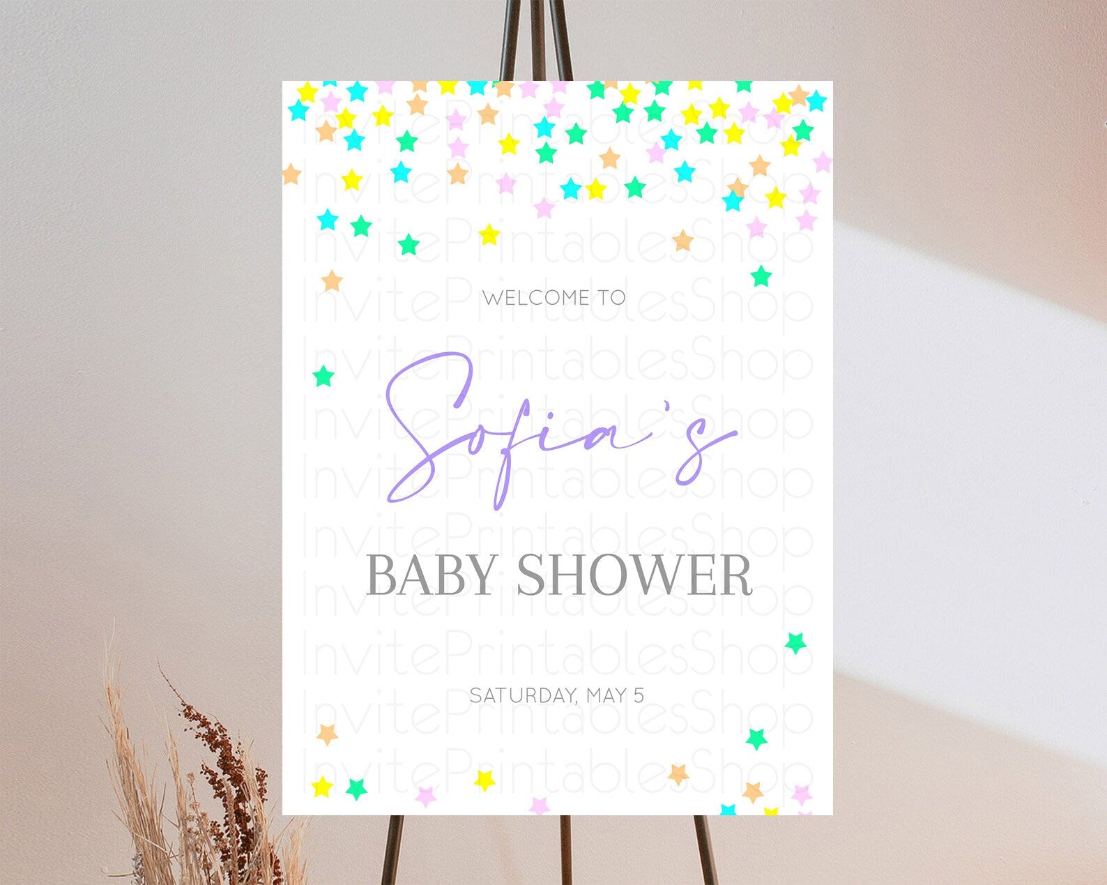 Editable Star Baby Shower Welcome Board Pastel Stars Welcome Sign Shooting S
