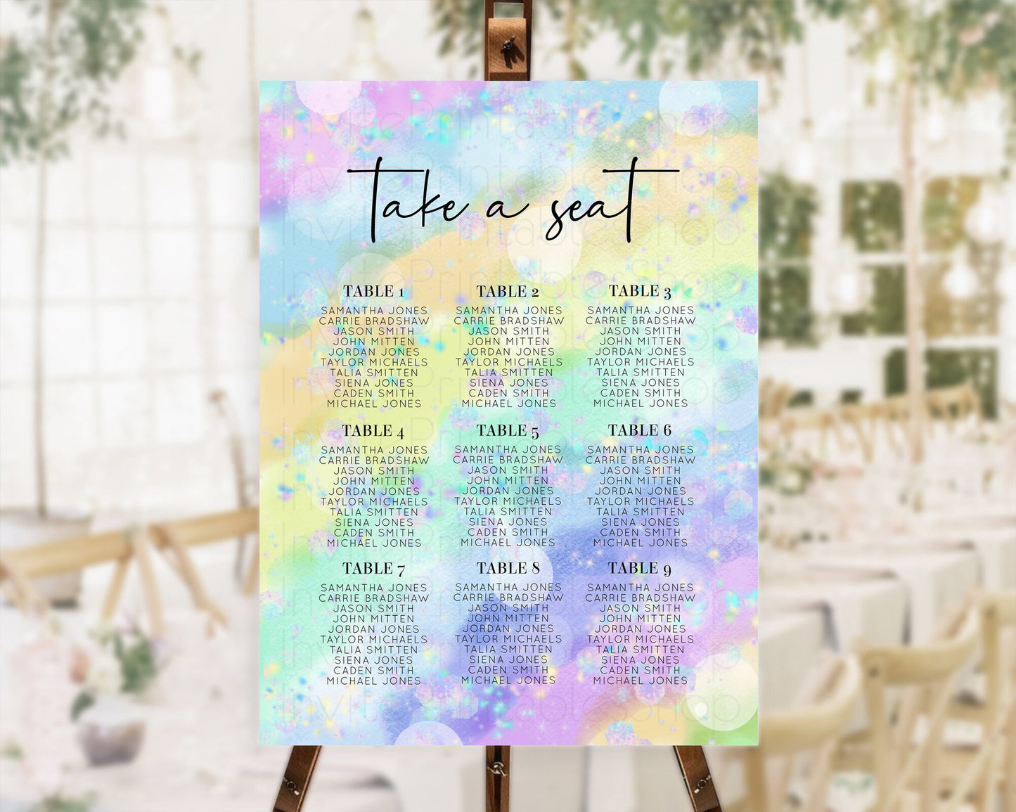 Rainbow Seating Chart Pastel Seating Chart Iridescent Sprinkles Colorful Pastel Watercolor Seating Sign Ombre Pastel Take A Seat D10689