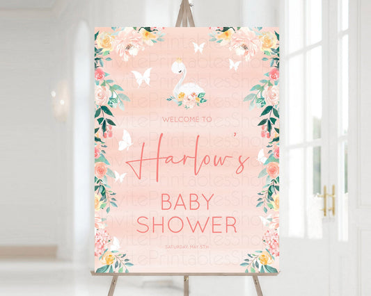 Editable Swan Baby Shower Welcome Board Swan Princess Ballet Welcome Sign En