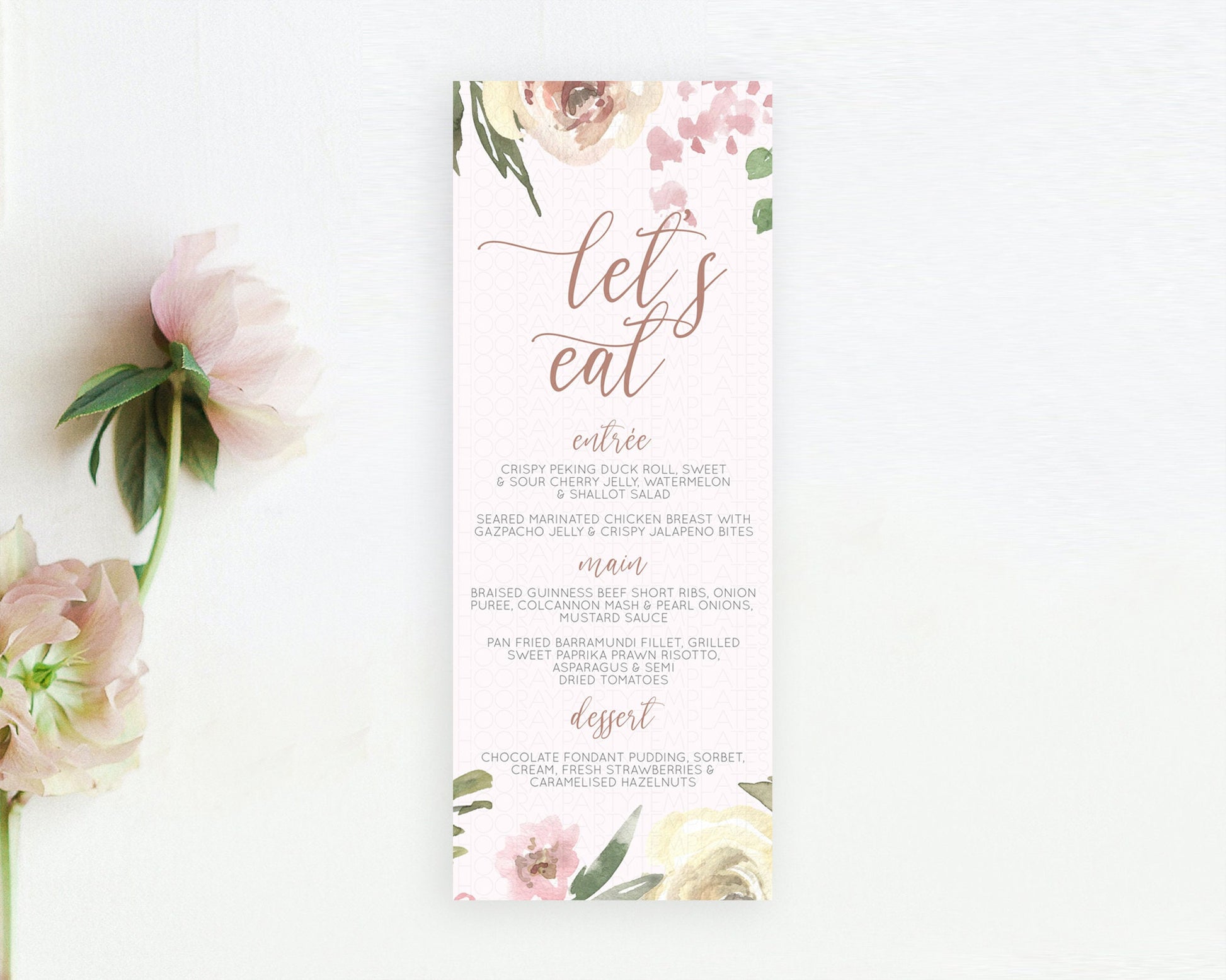 Editable Secret Garden Menu Wildflower Menu Template Pastel Flower Garden Ta