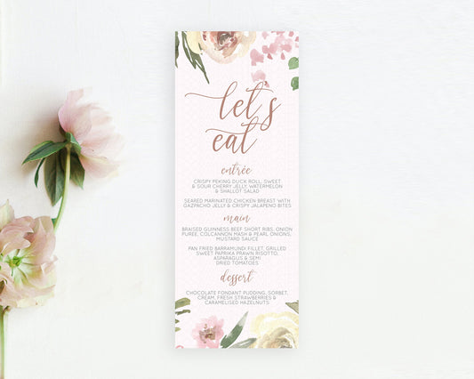 Editable Secret Garden Menu Wildflower Menu Template Pastel Flower Garden Ta