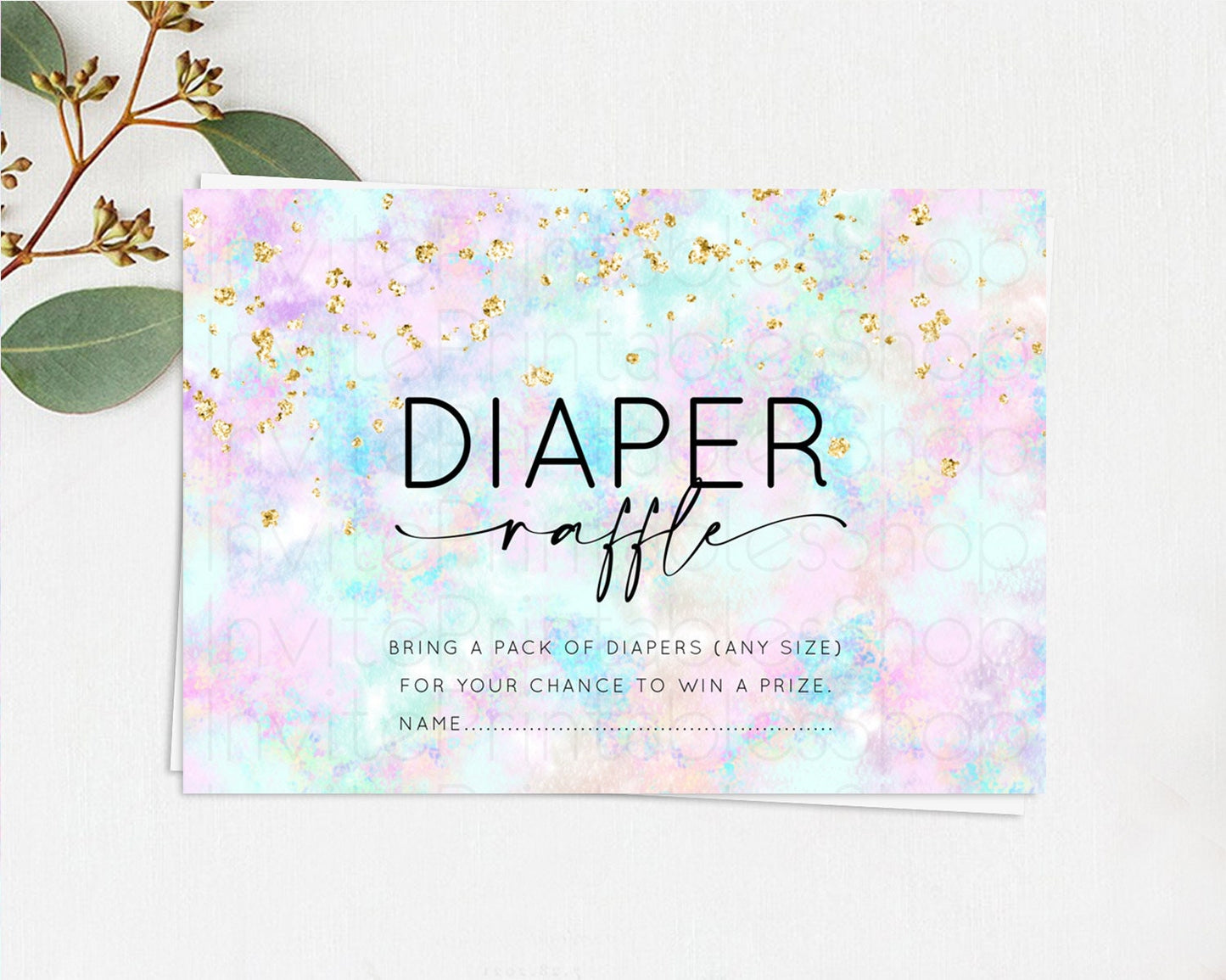 Pastel Diaper Raffle Card Pastel Rainbow Diaper Raffle Insert Colorful Ombre Watercolor Diaper Ticket Confetti Glitter Raffle Game D10652