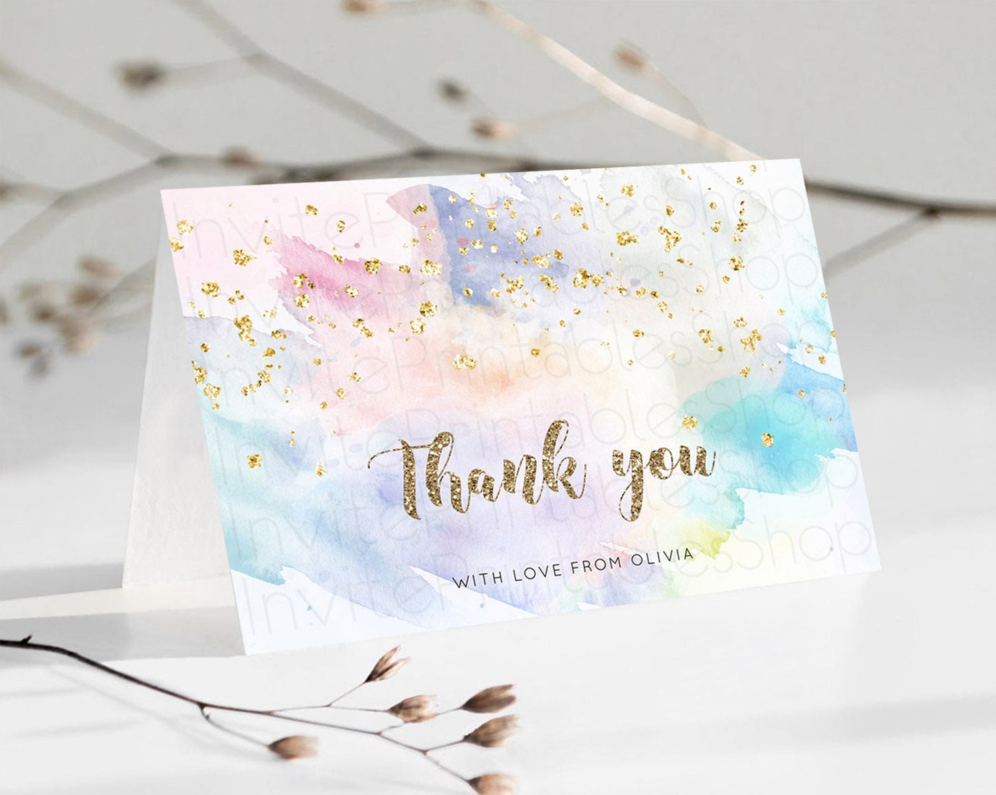 Pastel Thank You Rainbow Thank You Card Colorful Pastel Birthday Thank You Card Confetti Watercolor Pastel Teacher Thank You Cards D10421