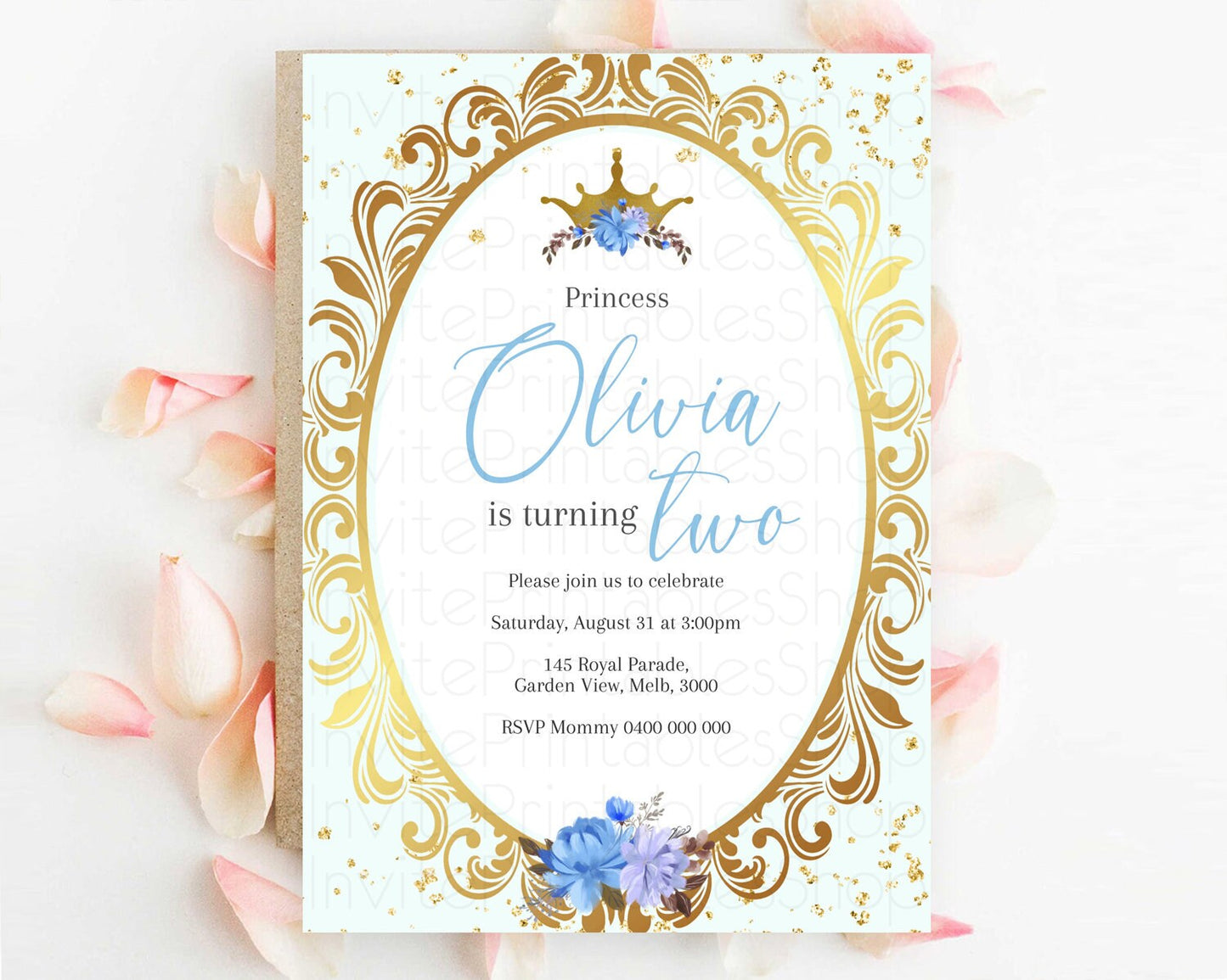 Princess Birthday Invitation Castle Invitation Royal Birthday Fairy Tale Enchanted Mirror Pastel Floral Garden 1st First Birthday D10745