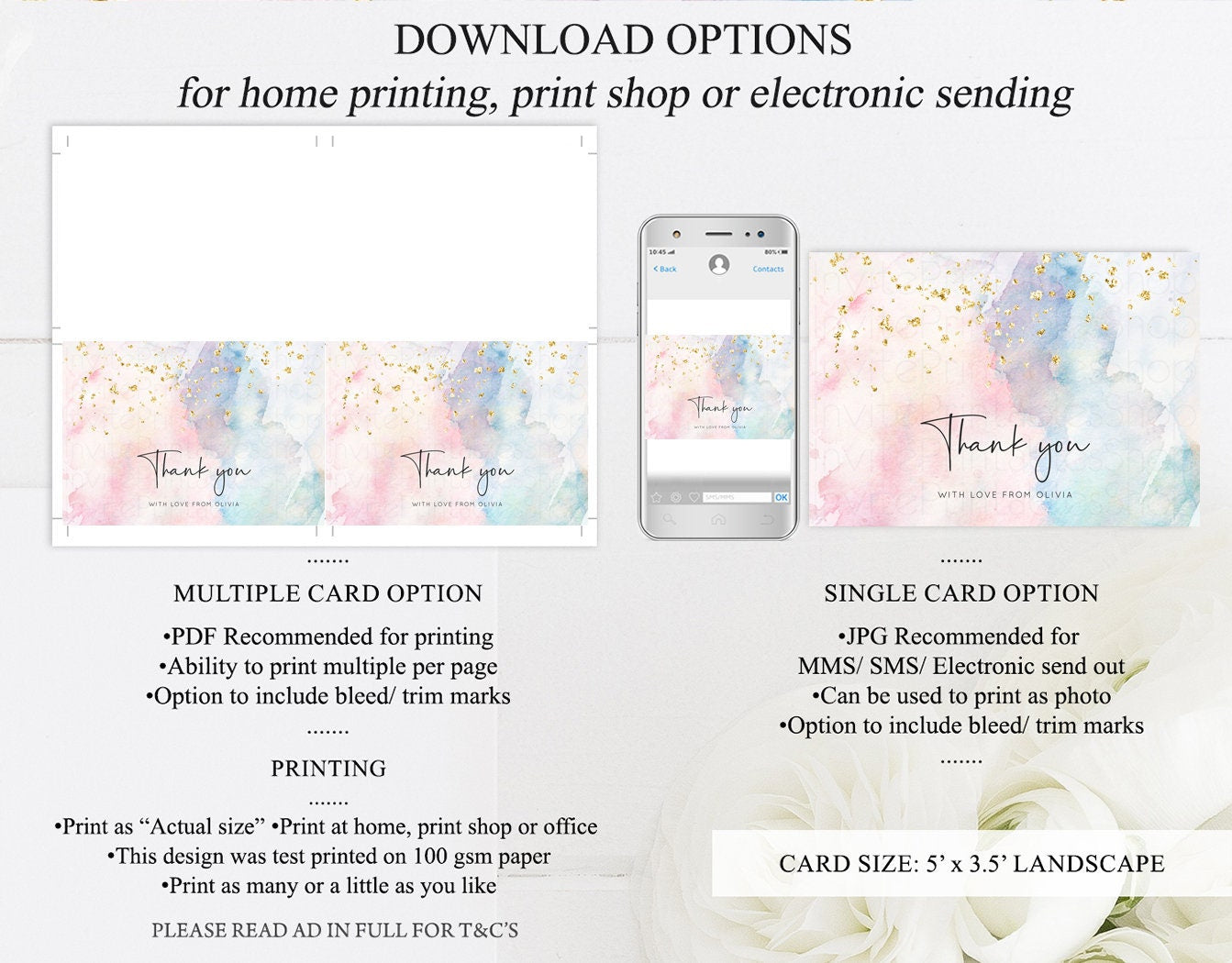 Pastel Rainbow Thank you Colorful Watercolor Gift Cards Splash Gold Glitter Card Birthday Engaged Baby Shower Wedding Folded/ Postcard 276