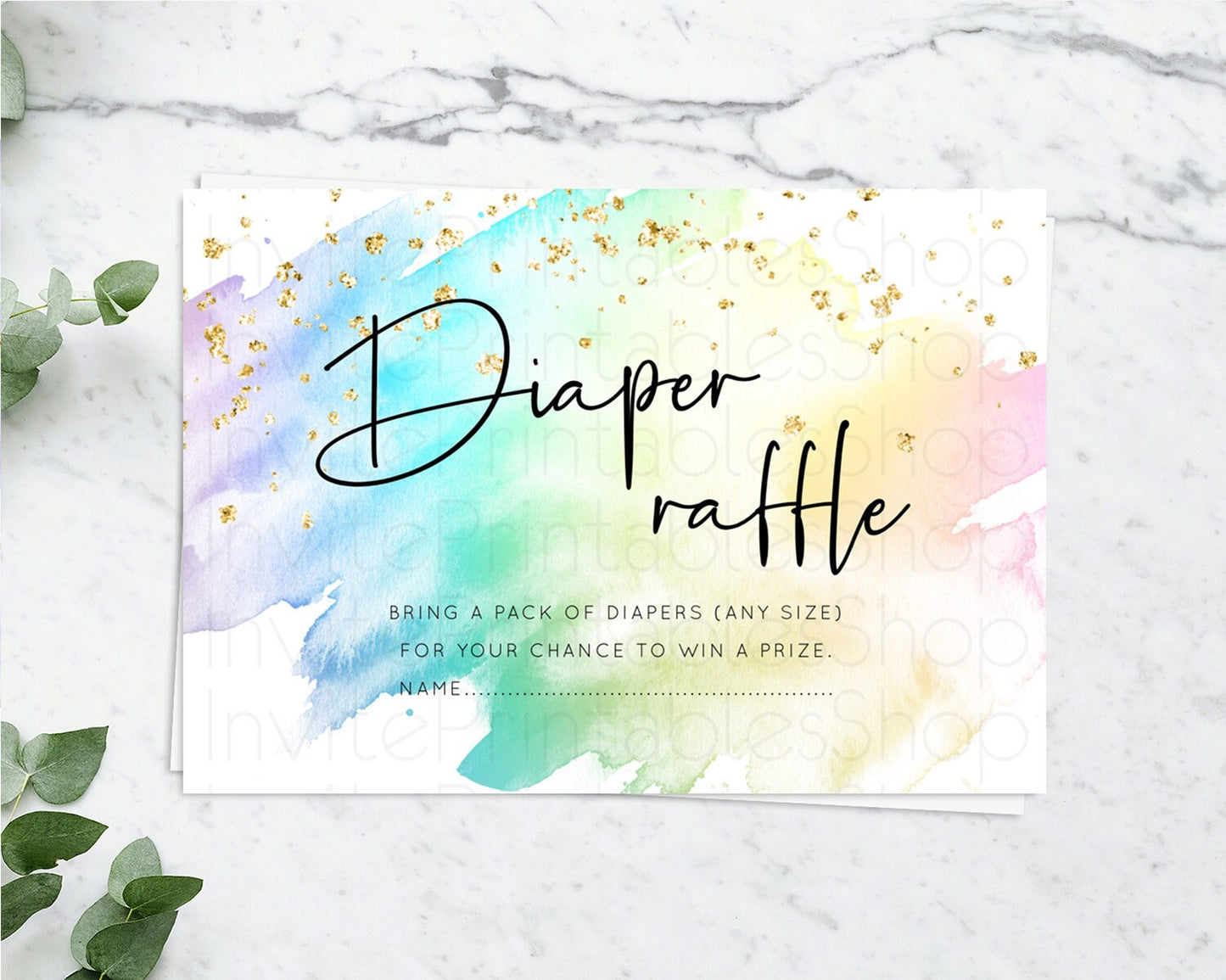 Pastel Diaper Raffle Card Pastel Rainbow Diaper Raffle Insert Colorful Ombre Watercolor Diaper Ticket Confetti Glitter Raffle Game D10279