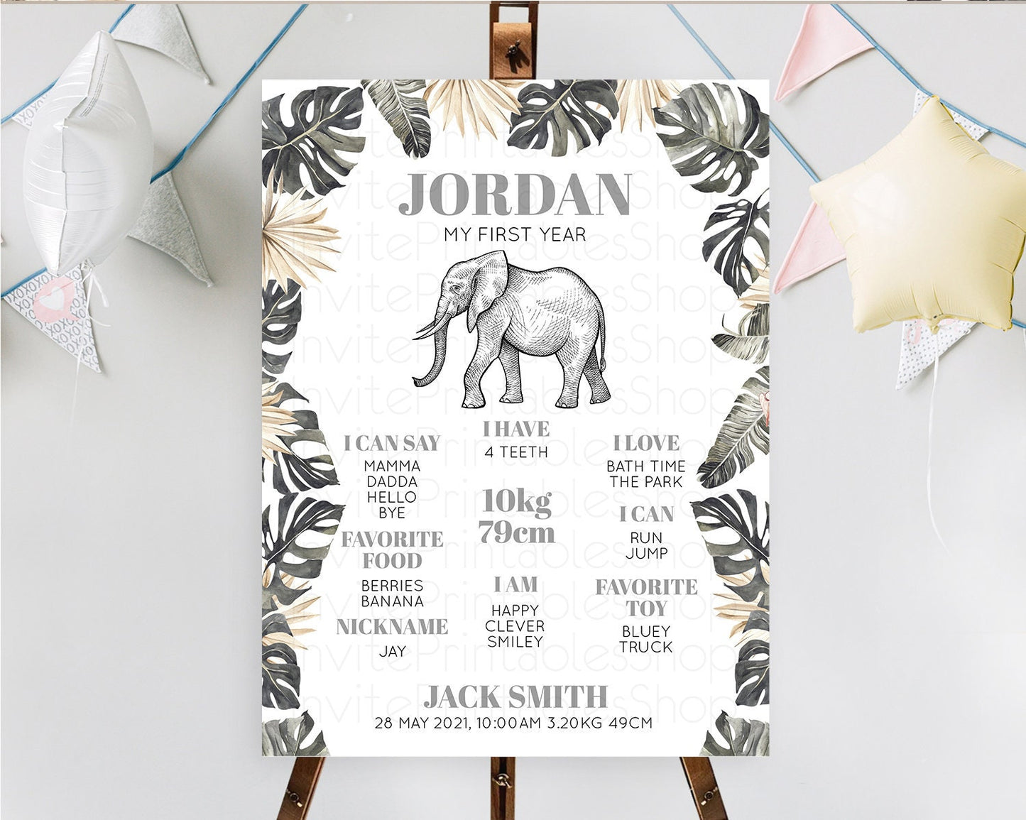 Elephant First Birthday Milestone Board Elephant Milestone Poster One Wild Year Safari Adventure Elephant Zoo Birthday Welcome Sign D10806