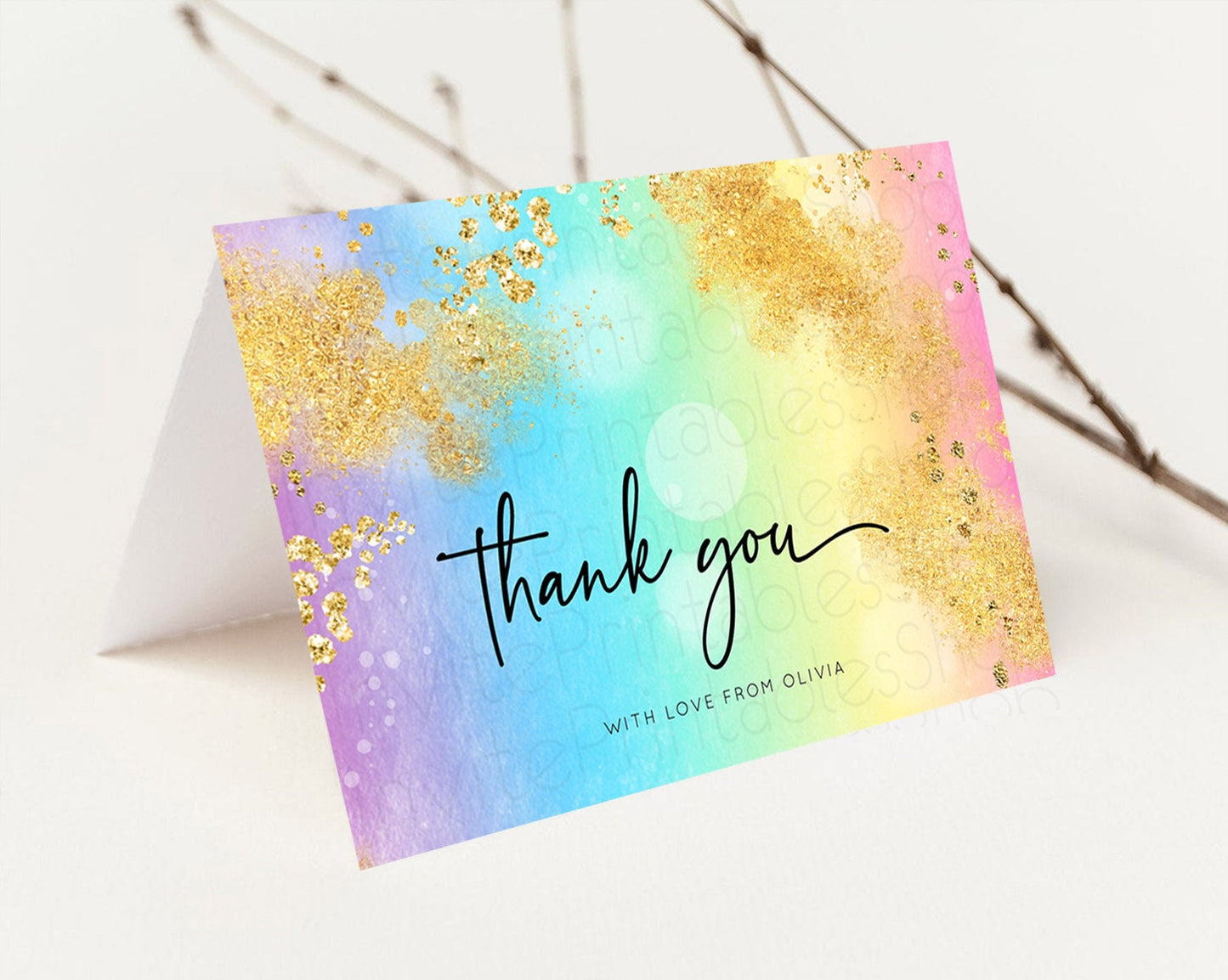 Pastel Thank You Rainbow Thank You Card Colorful Pastel Birthday Thank You Card Confetti Watercolor Pastel Teacher Thank You Cards D10559
