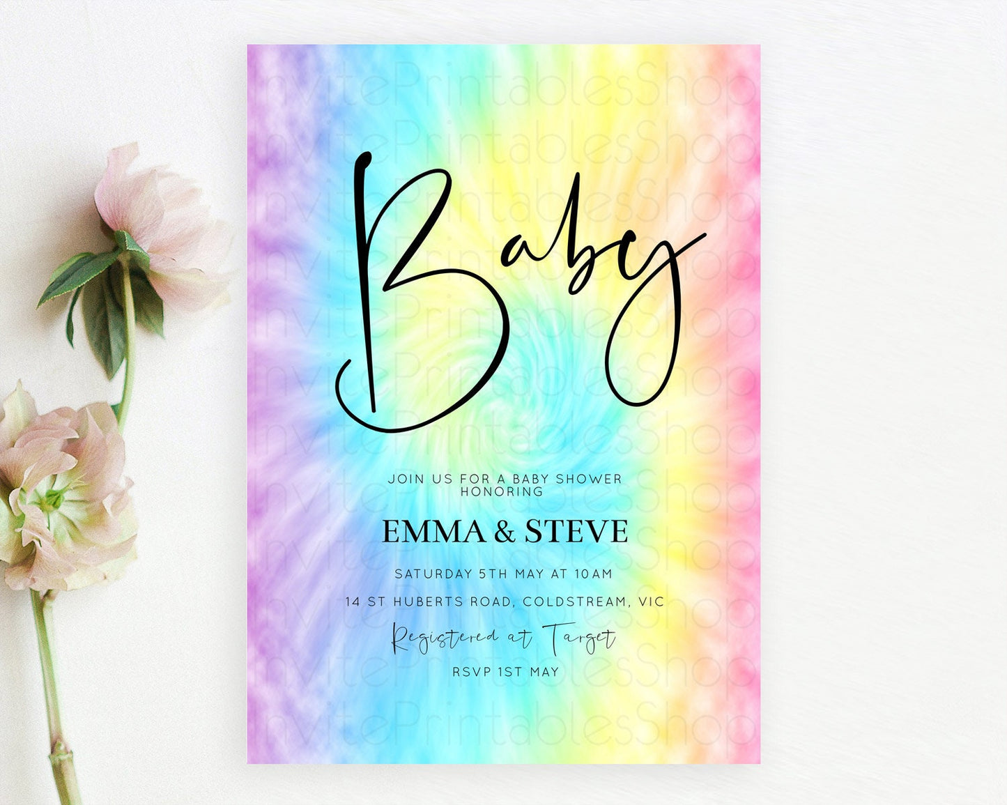 Pastel Baby Shower Invitation Rainbow Baby Shower Invitation Colorful Pastel Watercolor Invitation Gold Glitter Sprinkles Ombre D10578