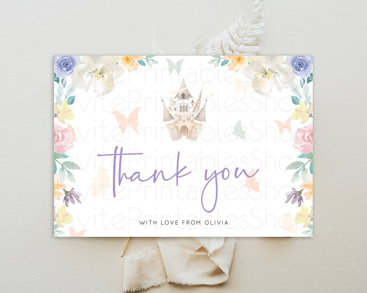 Princess Thank You Castle Thank You Card Secret Garden Birthday Thank You Card Enchanted Castle Pastel Floral Teacher Thank You Card D10709