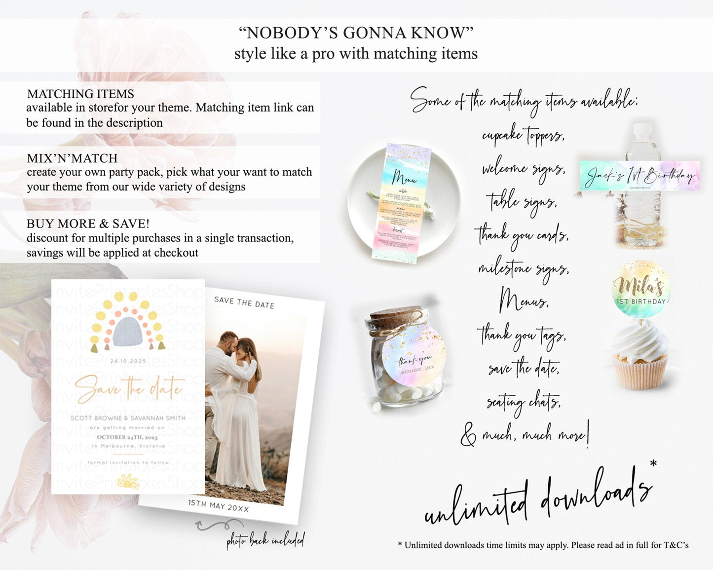 Pastel Rainbow Save The Date Template Boho Colorful Rainbow Party Rainbow Baby Theme For 1st Birthday Baptism Baby Shower Wedding D10688