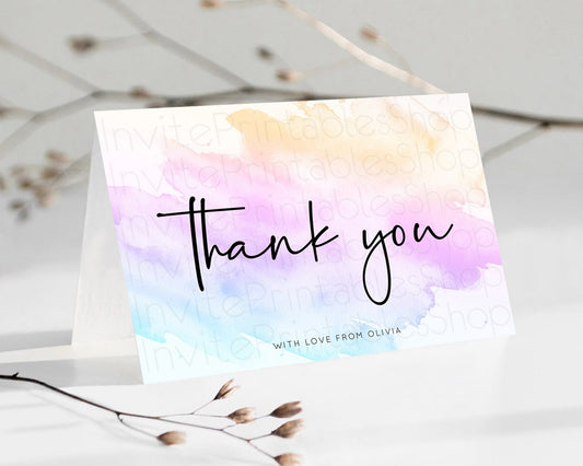 Pastel Thank You Rainbow Thank You Card Colorful Pastel Birthday Thank You Card Confetti Watercolor Pastel Teacher Thank You Cards D10177